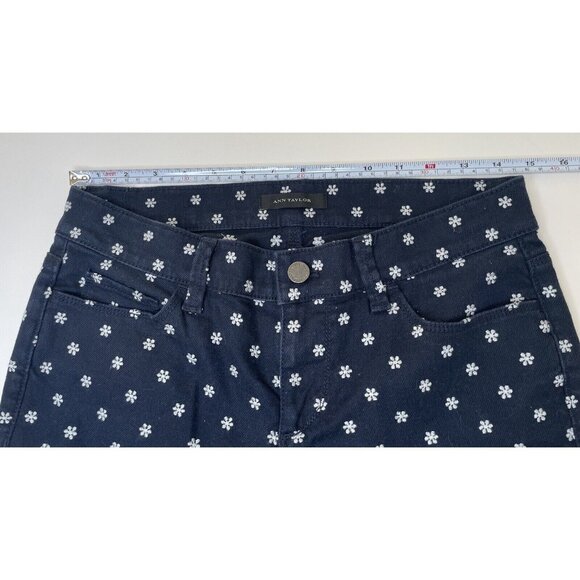 Ann Taylor Skinny Ankle Jeans 4 27x27 Navy Snowflake Print Modern Fit Stretch - Picture 4 of 9